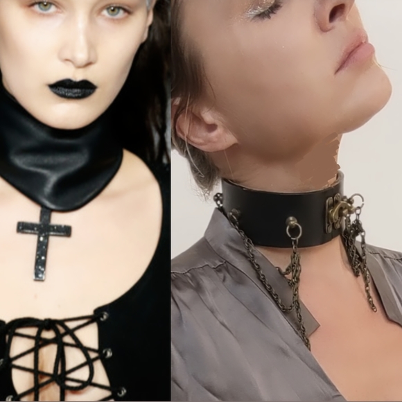 H.Lorenzo pony hair 100% leather gothic runway choker sample - Picture 1 of 14